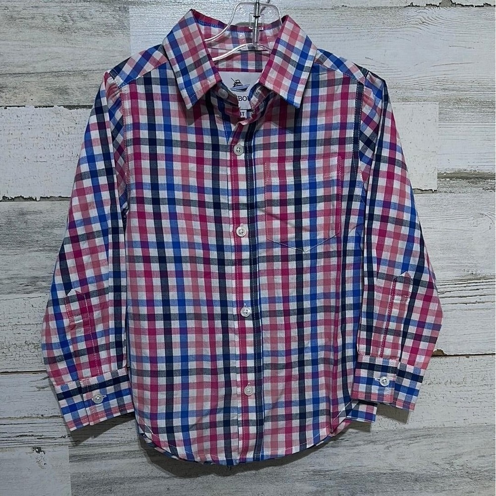 Southbound Button Down Shirt Boys 3T Pink Blue Plaid Long Sleeve NWT